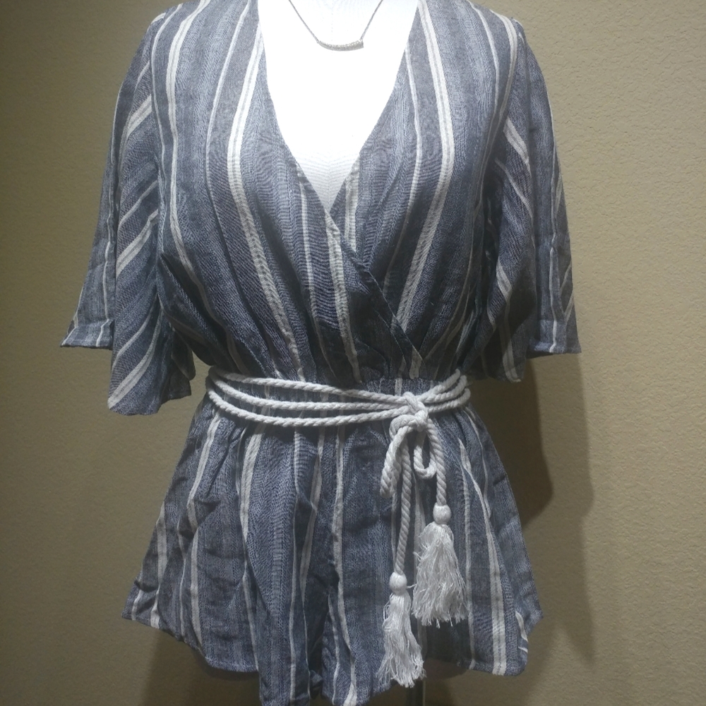 Navy and Off White Romper, Size Med